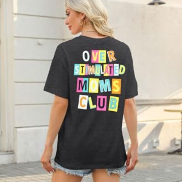 Oversized Graphic Tee Funny Mom Life Retro Chic Casual Short Sleeve Top - Picture 7 of 8